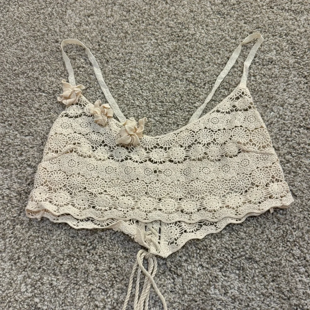 NWOT Free People Gypset Crochet Longline Bralette | Small | Ivory - Picture 4 of 8